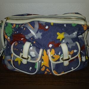 Dooney & Bourke Denim Graffiti Paint Splatter Vintage Shoulder Bag